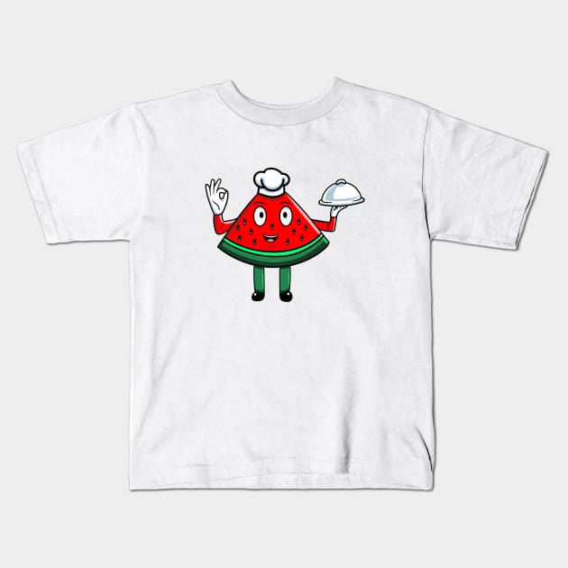 watermelon chef Kids T-Shirt by agus firdaus